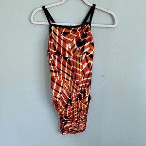 Speedo Endurance Racing Women’s Deep Orange and Black One Piece Swimsuit Size 36